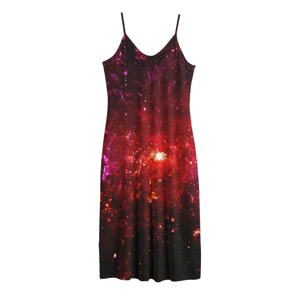 Fiery Nebula Universe Galaxy Space Print Jersey Midi Cami Dress