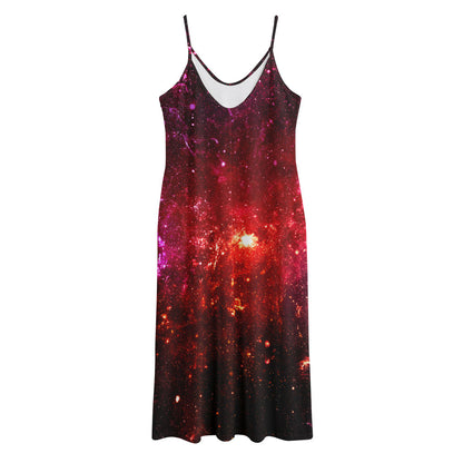 Fiery Nebula Universe Galaxy Space Print Jersey Midi Cami Dress
