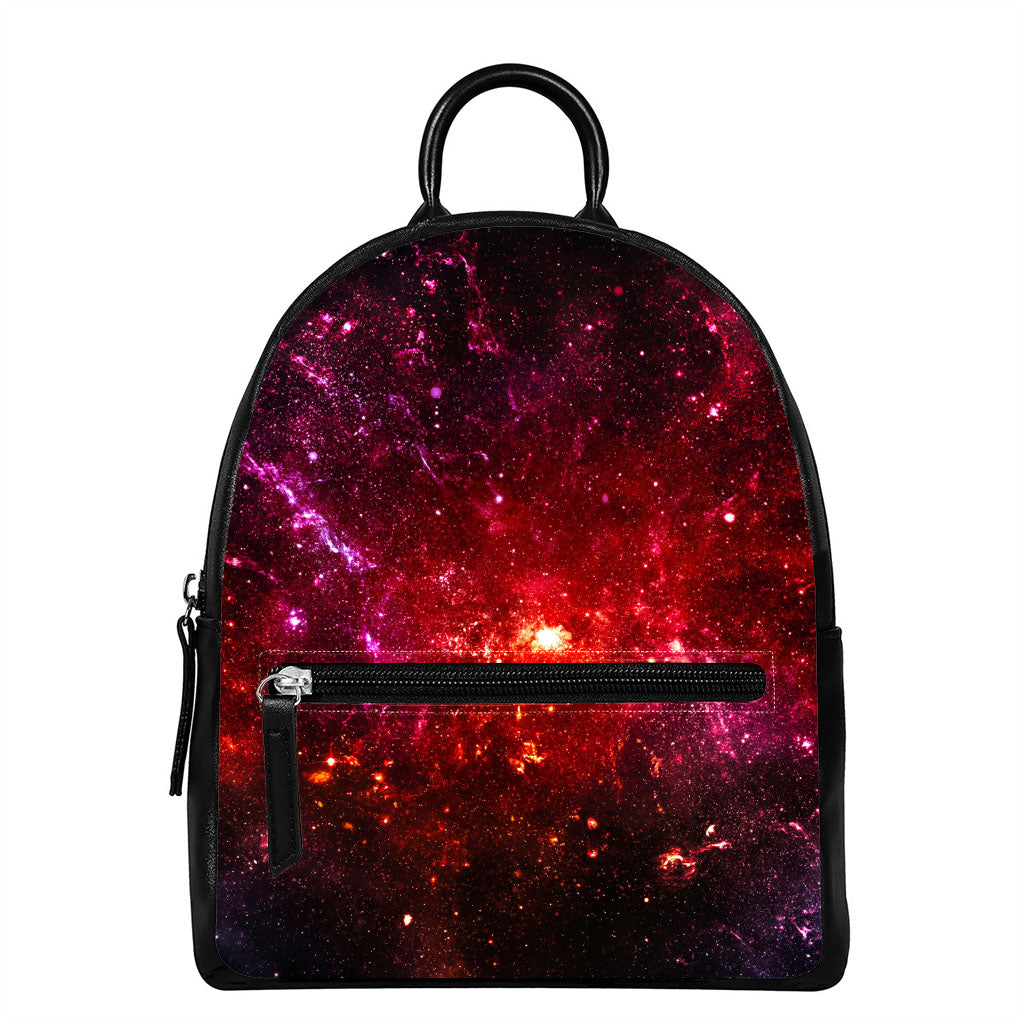 Fiery Nebula Universe Galaxy Space Print Leather Backpack