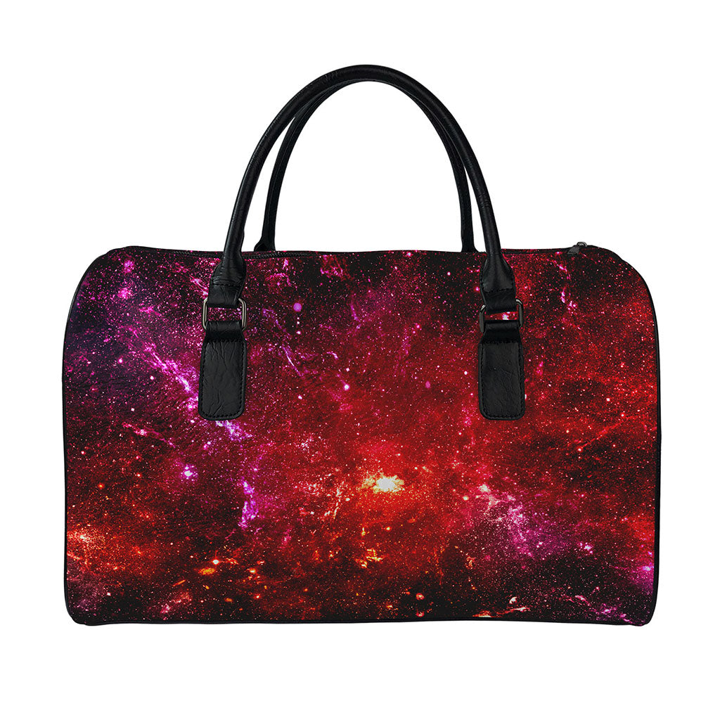 Fiery Nebula Universe Galaxy Space Print Leather Duffle Bag