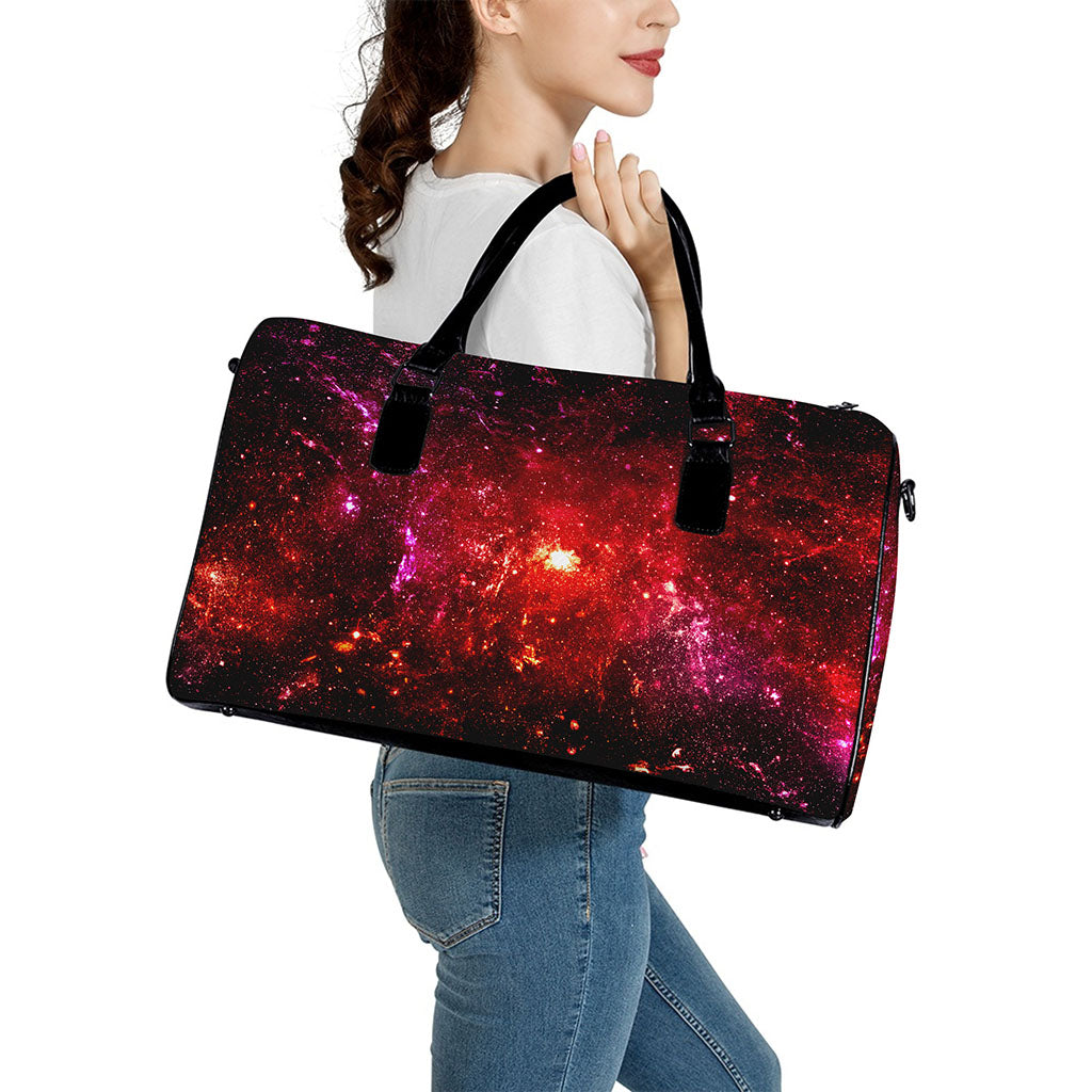 Fiery Nebula Universe Galaxy Space Print Leather Duffle Bag