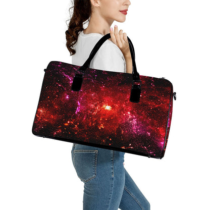 Fiery Nebula Universe Galaxy Space Print Leather Duffle Bag