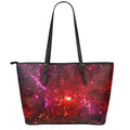 Fiery Nebula Universe Galaxy Space Print Leather Tote Bag With Zipper