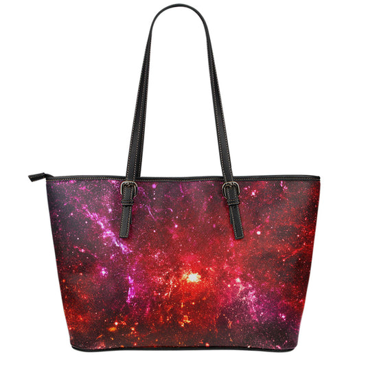 Fiery Nebula Universe Galaxy Space Print Leather Tote Bag