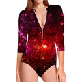 Fiery Nebula Universe Galaxy Space Print Long Sleeve Swimsuit