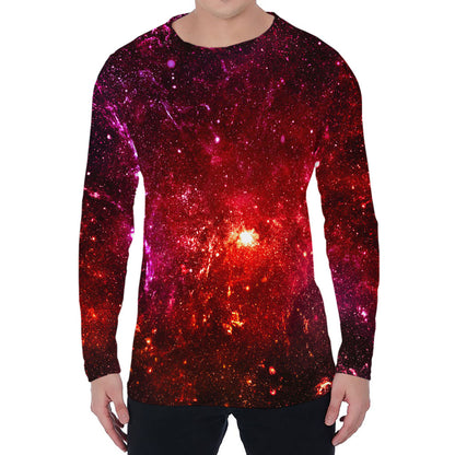 Fiery Nebula Universe Galaxy Space Print Men's Long Sleeve T-Shirt