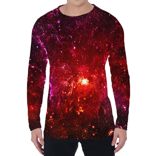 Fiery Nebula Universe Galaxy Space Print Men's Long Sleeve T-Shirt