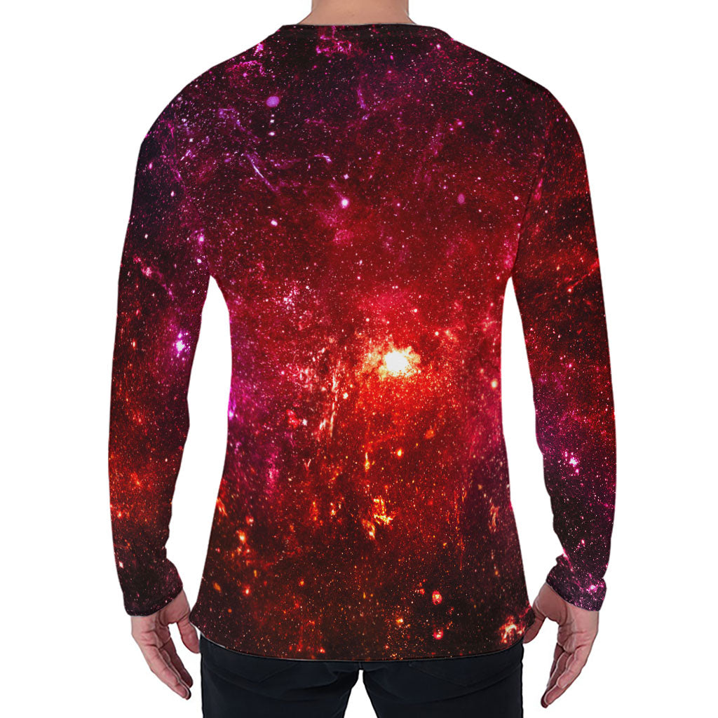 Fiery Nebula Universe Galaxy Space Print Men's Long Sleeve T-Shirt