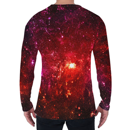 Fiery Nebula Universe Galaxy Space Print Men's Long Sleeve T-Shirt