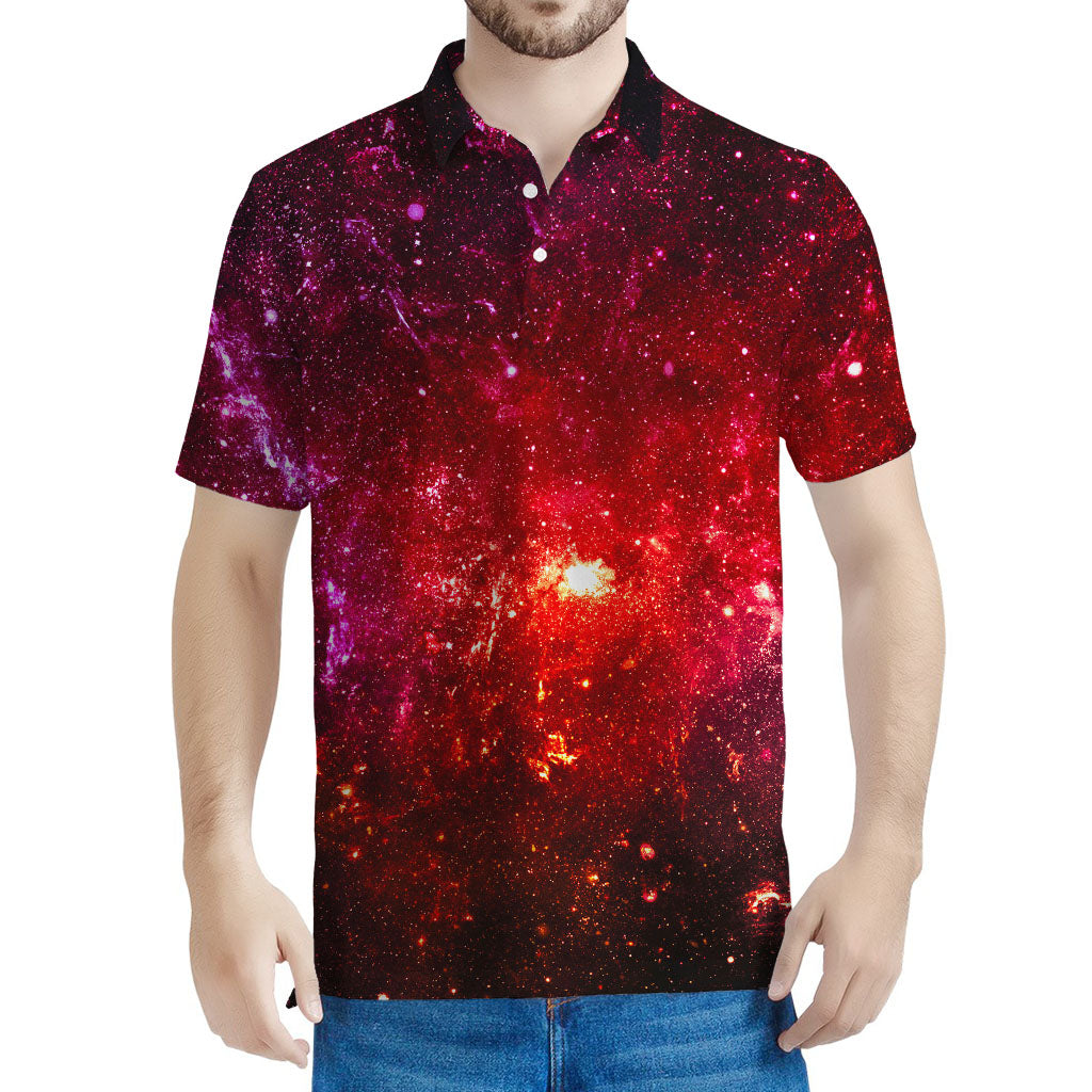 Fiery Nebula Universe Galaxy Space Print Men's Polo Shirt