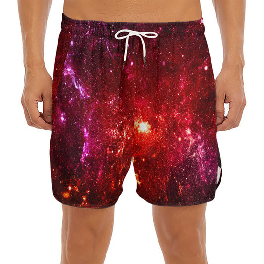 Fiery Nebula Universe Galaxy Space Print Men's Split Running Shorts