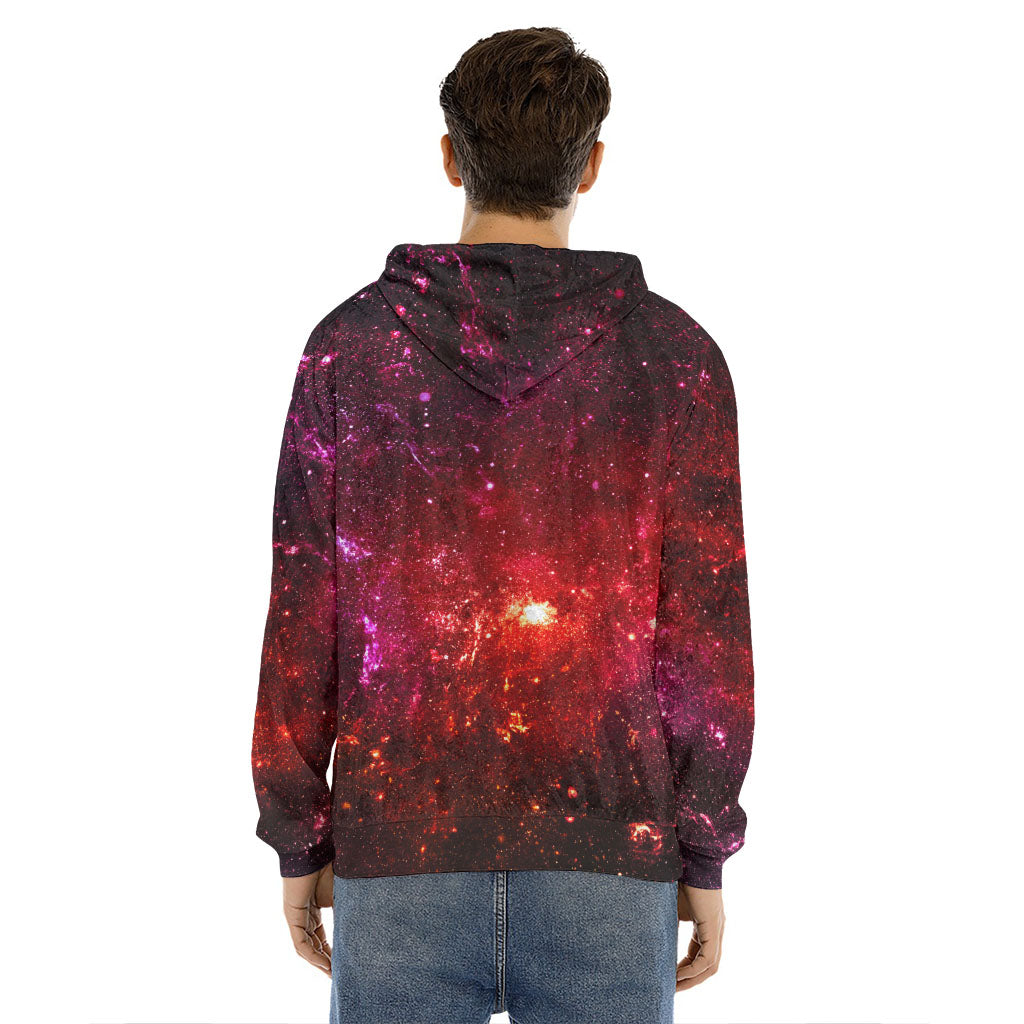 Fiery Nebula Universe Galaxy Space Print Men's Velvet Pullover Hoodie