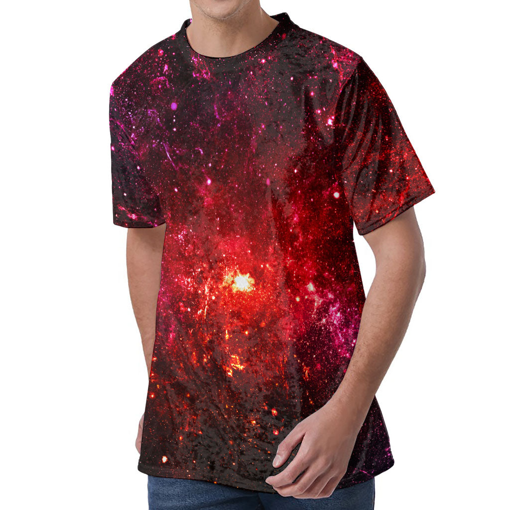 Fiery Nebula Universe Galaxy Space Print Men's Velvet T-Shirt