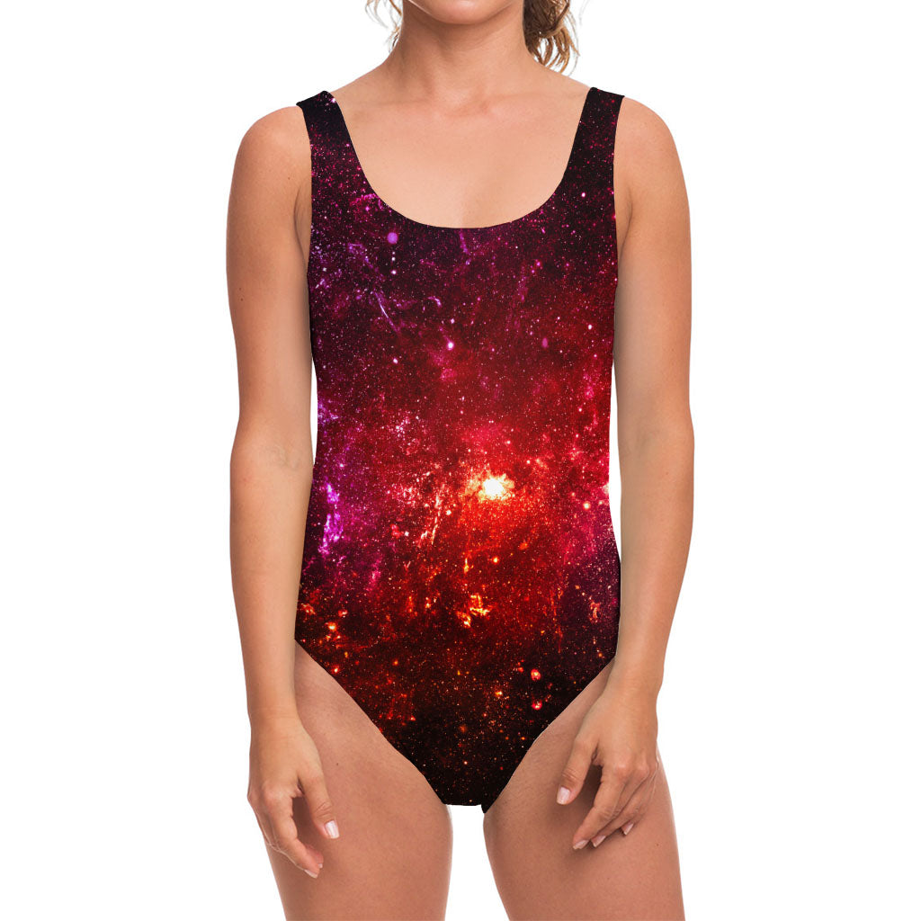 Fiery Nebula Universe Galaxy Space Print One Piece Swimsuit