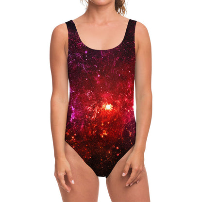 Fiery Nebula Universe Galaxy Space Print One Piece Swimsuit