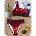 Fiery Nebula Universe Galaxy Space Print One Shoulder Bikini Top
