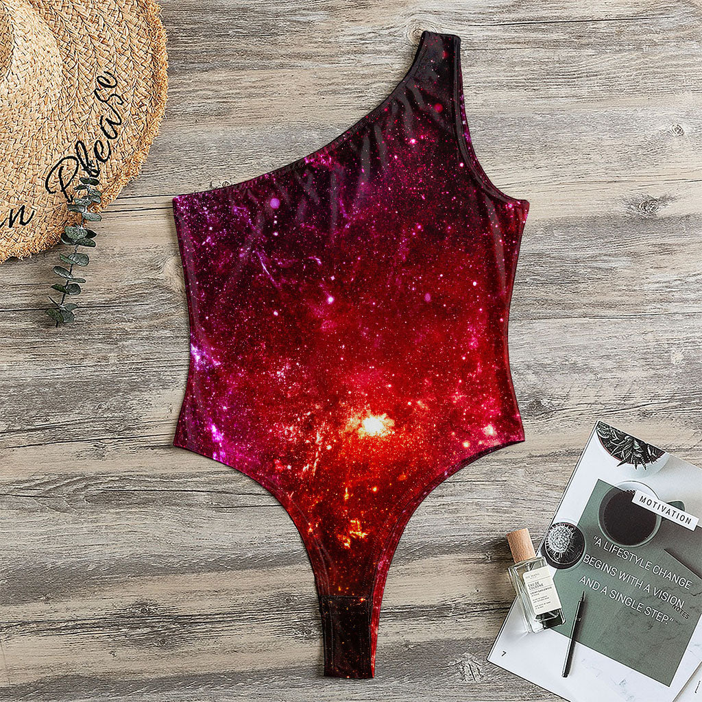 Fiery Nebula Universe Galaxy Space Print One Shoulder Bodysuit