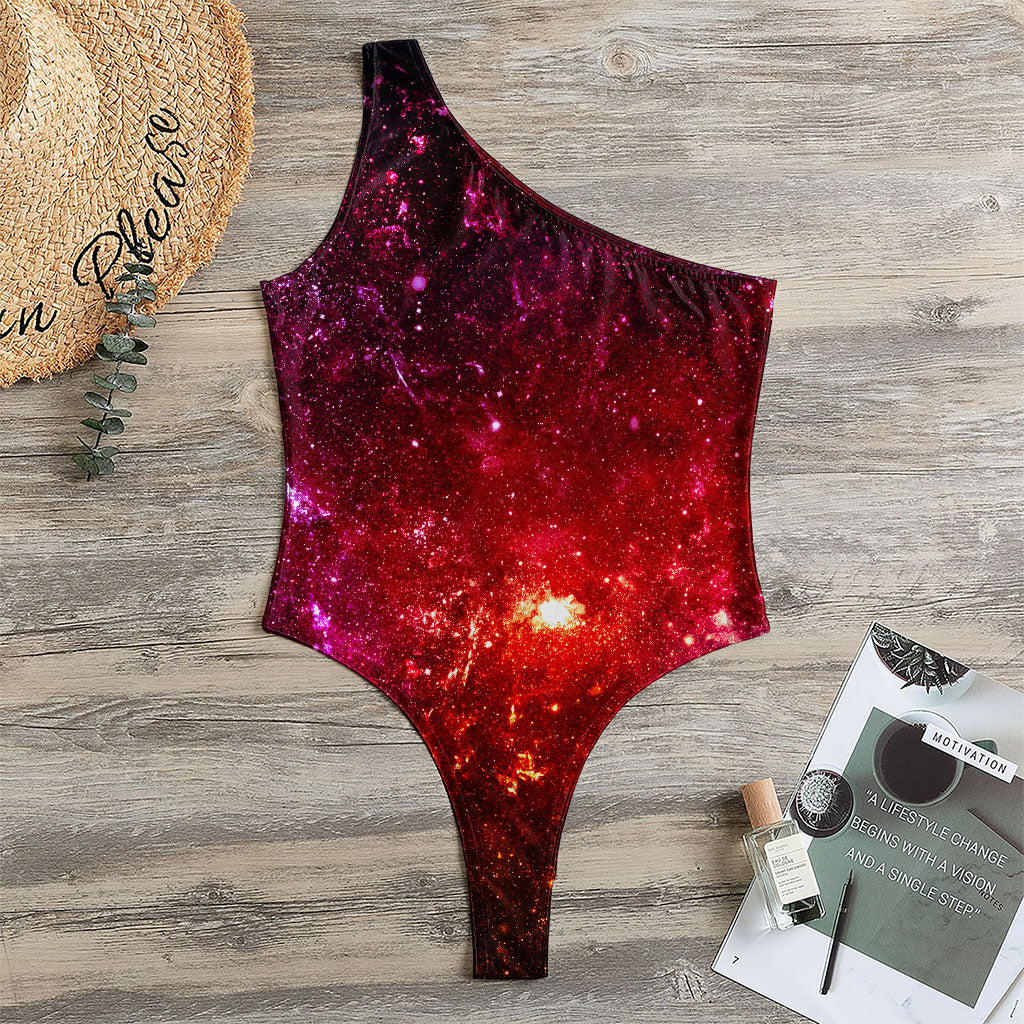 Fiery Nebula Universe Galaxy Space Print One Shoulder Bodysuit