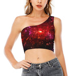 Fiery Nebula Universe Galaxy Space Print One Shoulder Crop Top