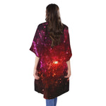 Fiery Nebula Universe Galaxy Space Print Open Front Beach Cover Up