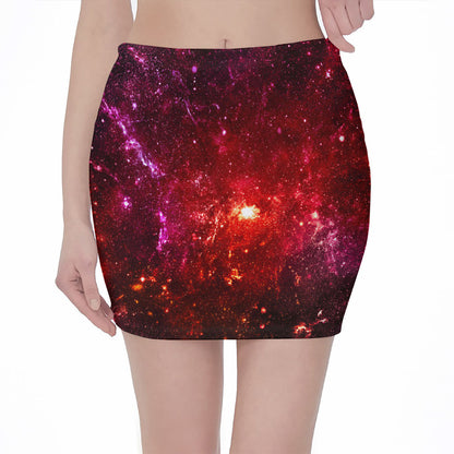 Fiery Nebula Universe Galaxy Space Print Pencil Mini Skirt