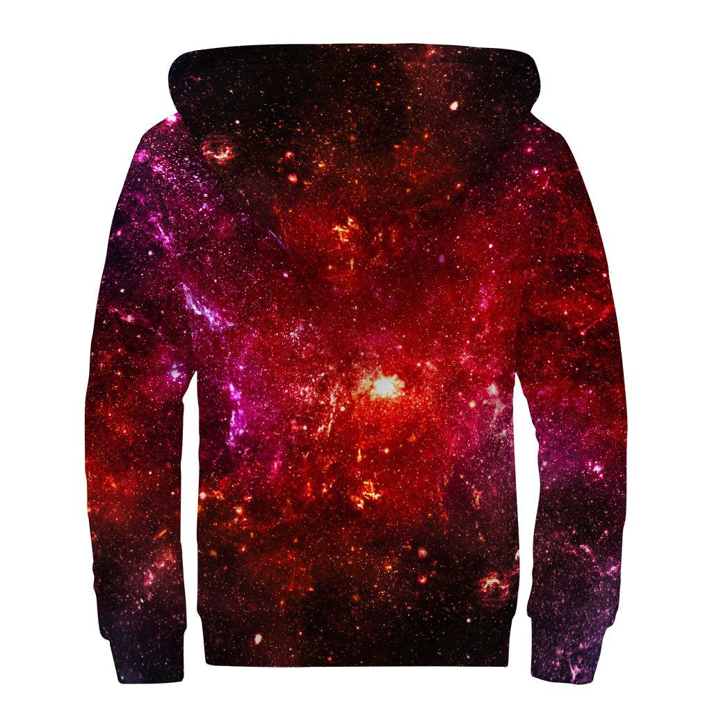 Fiery Nebula Universe Galaxy Space Print Sherpa Lined Zip Up Hoodie