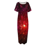Fiery Nebula Universe Galaxy Space Print Short Sleeve Long Nightdress