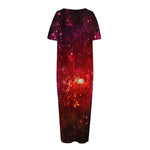 Fiery Nebula Universe Galaxy Space Print Short Sleeve Long Nightdress