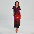 Fiery Nebula Universe Galaxy Space Print Short Sleeve Maxi Dress