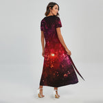 Fiery Nebula Universe Galaxy Space Print Short Sleeve Maxi Dress