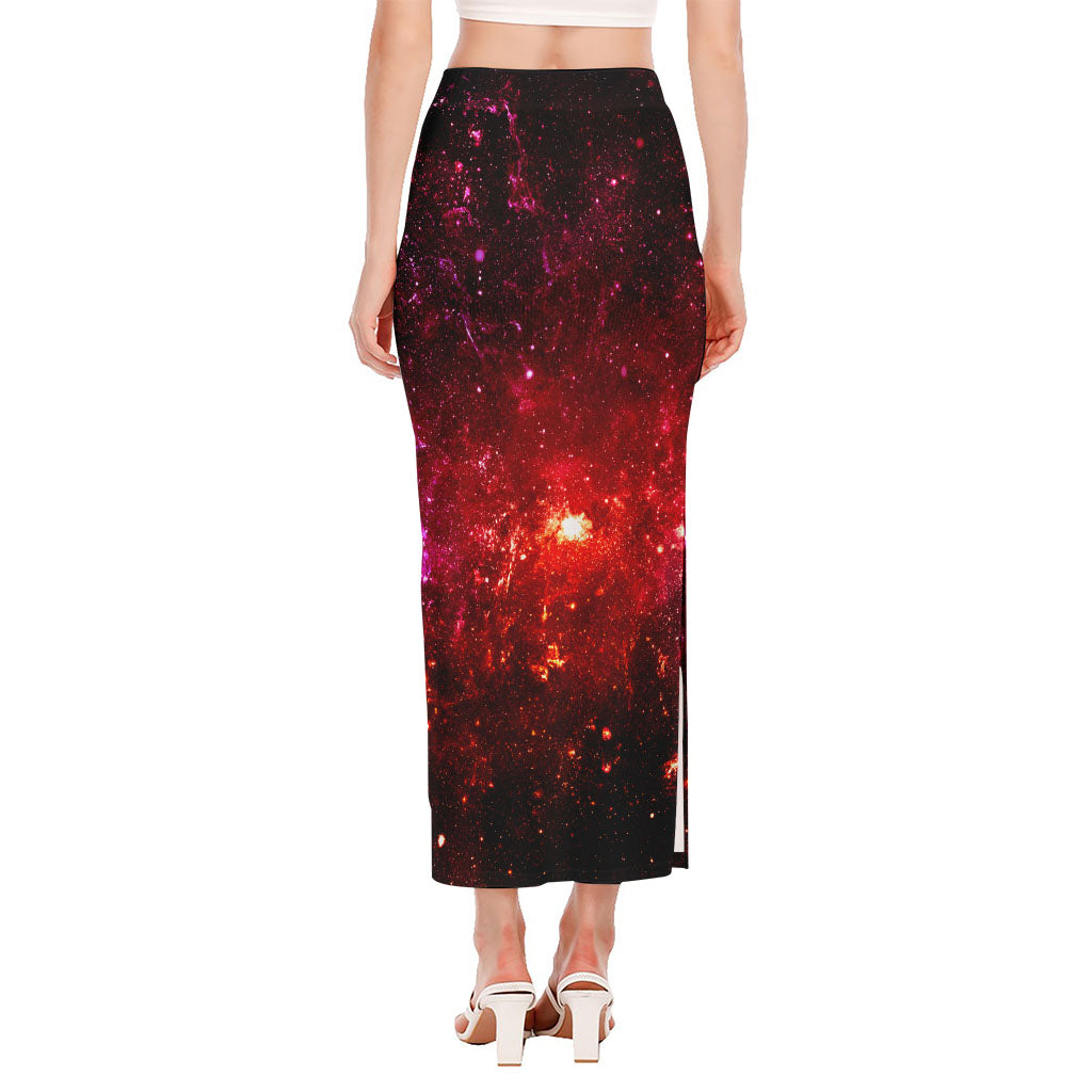 Fiery Nebula Universe Galaxy Space Print Side Slit Maxi Skirt