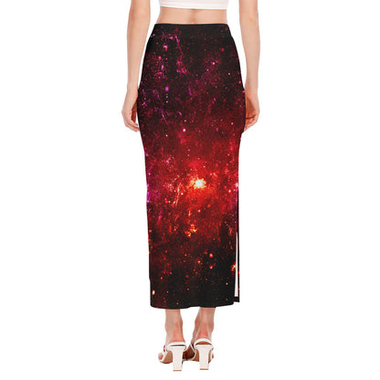 Fiery Nebula Universe Galaxy Space Print Side Slit Maxi Skirt