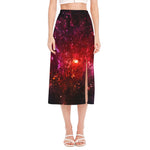 Fiery Nebula Universe Galaxy Space Print Side Slit Midi Skirt