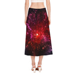 Fiery Nebula Universe Galaxy Space Print Side Slit Midi Skirt