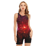 Fiery Nebula Universe Galaxy Space Print Sleeveless One Piece Swimsuit