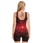 Fiery Nebula Universe Galaxy Space Print Sleeveless One Piece Swimsuit
