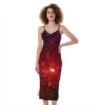 Fiery Nebula Universe Galaxy Space Print Slim Fit Midi Cami Dress