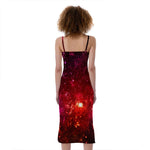 Fiery Nebula Universe Galaxy Space Print Slim Fit Midi Cami Dress