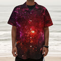 Fiery Nebula Universe Galaxy Space Print Textured Short Sleeve Shirt