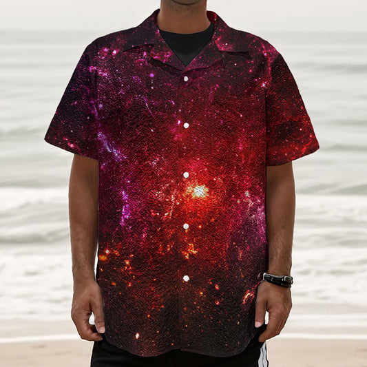 Fiery Nebula Universe Galaxy Space Print Textured Short Sleeve Shirt