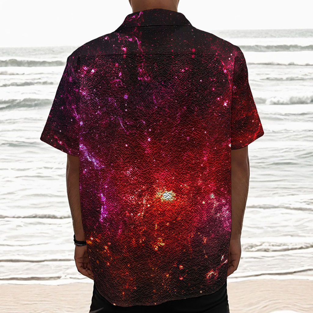Fiery Nebula Universe Galaxy Space Print Textured Short Sleeve Shirt