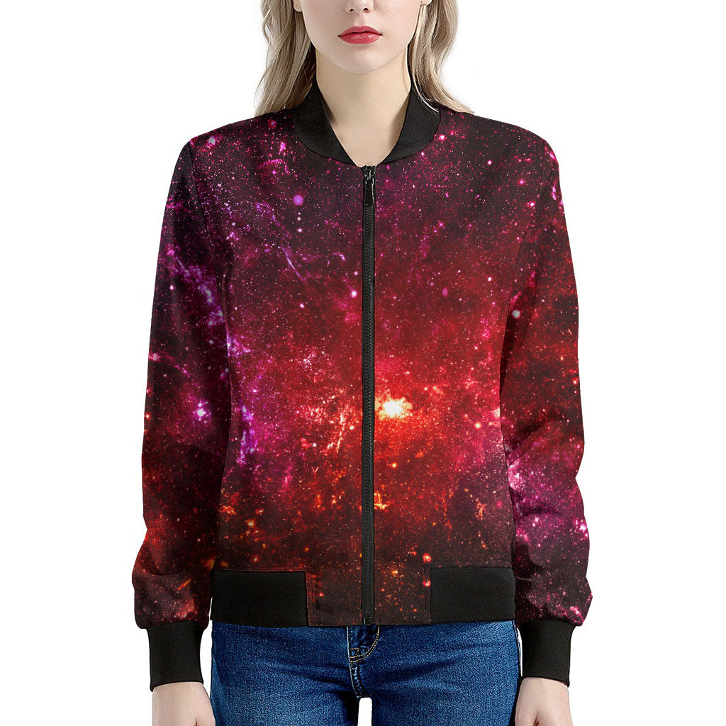Fiery Nebula Universe Galaxy Space Print Women's Bomber Jacket