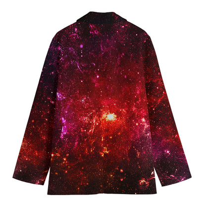 Fiery Nebula Universe Galaxy Space Print Women's Cotton Blazer