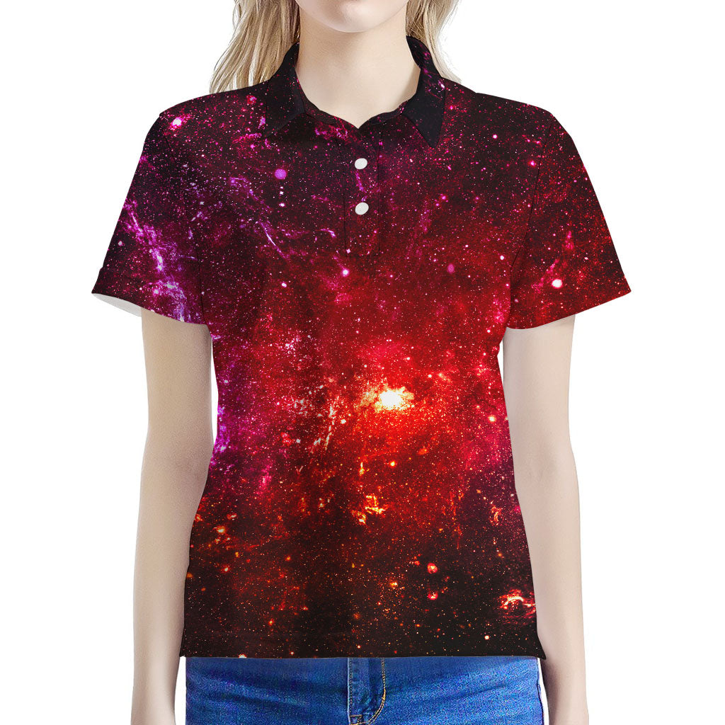 Fiery Nebula Universe Galaxy Space Print Women's Polo Shirt