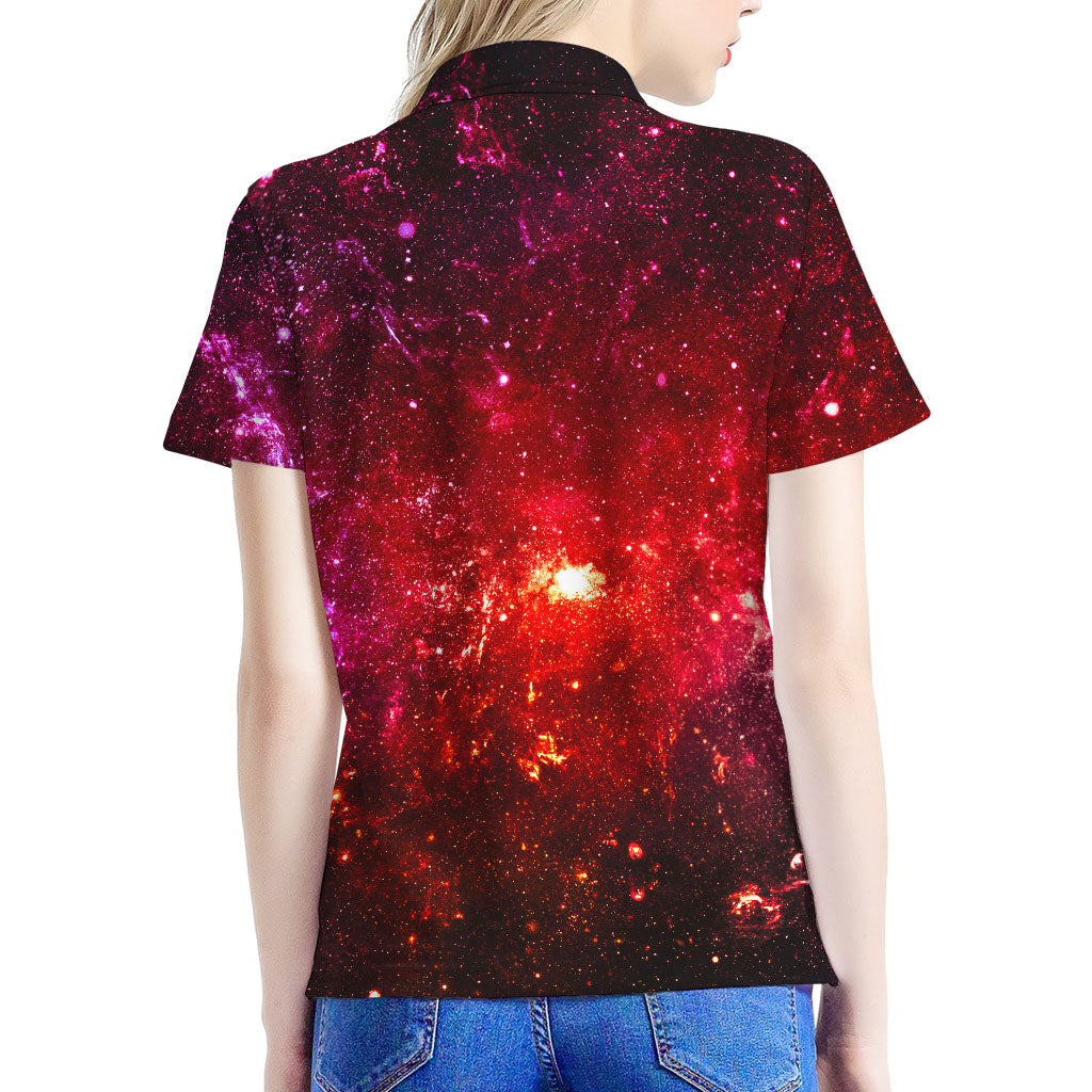 Fiery Nebula Universe Galaxy Space Print Women's Polo Shirt