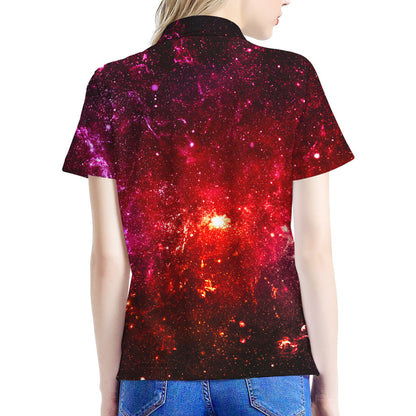 Fiery Nebula Universe Galaxy Space Print Women's Polo Shirt