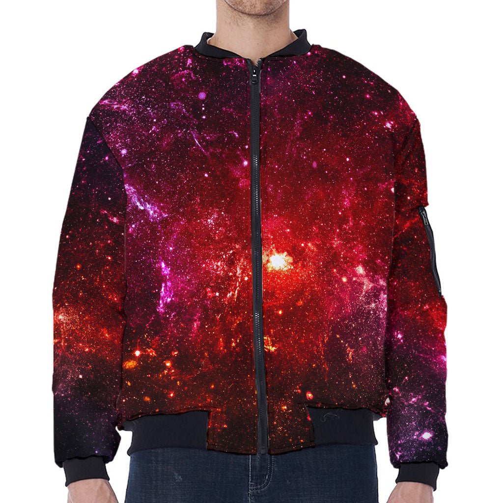 Fiery Nebula Universe Galaxy Space Print Zip Sleeve Bomber Jacket