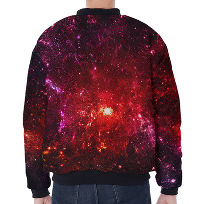Fiery Nebula Universe Galaxy Space Print Zip Sleeve Bomber Jacket