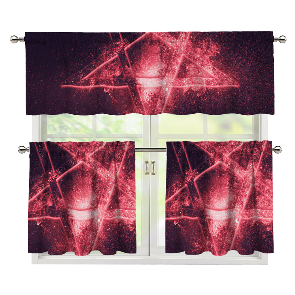 Fiery Reversed Pentagram Print 3 Piece Kitchen Curtains
