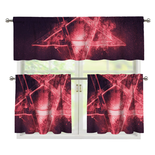 Fiery Reversed Pentagram Print 3 Piece Kitchen Curtains